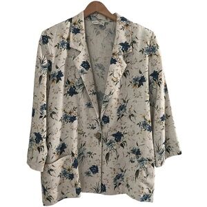 VTG Alice Stuart Women’s Sz L Linen Floral Print Blazer Jacket Shacket Boho